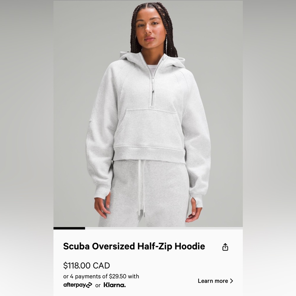 Lululemon Scuba Half Zip, XS/S, Gray